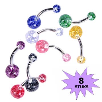Fako Bijoux - Navelpiercing - Glitter Transparant - 8 Stuks, Verzenden, Nieuw