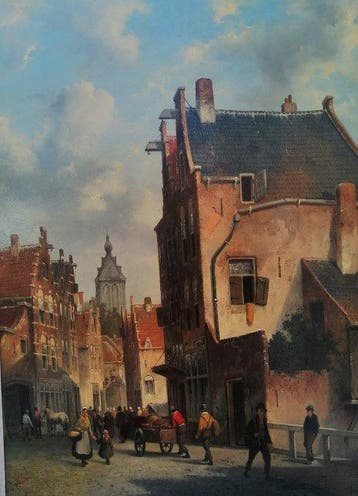 Fred Arends (1949) - Oud tafereel in Amsterdam ca 19 eeuw, Antiek en Kunst, Kunst | Schilderijen | Klassiek