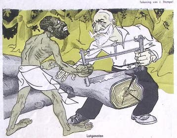 Twee mannen zagen een boom op spotprent (lijst optie), Antiek en Kunst, Kunst | Litho's en Zeefdrukken, Verzenden