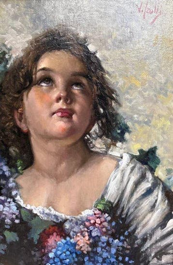 Italiaanse school (XX) - Giovane donna con fiori, Antiek en Kunst, Kunst | Schilderijen | Klassiek