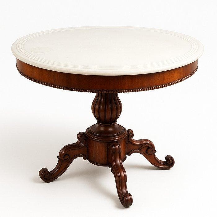 Tafel - Mahonie en wit marmer, Antiek en Kunst, Antiek | Overige Antiek