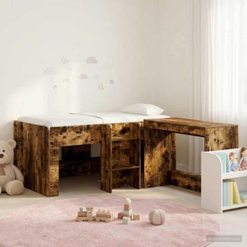vidaXL Hoge Bed Frame met Bureau voor Kinderen 2 st Gerookt, Verzenden, Nieuw, Bruin, Hout