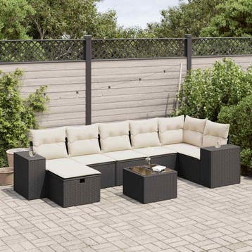 vidaXL 8-delige Loungeset met kussens poly rattan zwart, Verzenden, Nieuw, 7 zitplaatsen, Loungeset