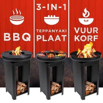 2dekans | BBQ Collectie 3-in-1 Vuurkorf en Grillplaat -, Tuin en Terras, Terrasverwarmers, Ophalen of Verzenden, Zo goed als nieuw
