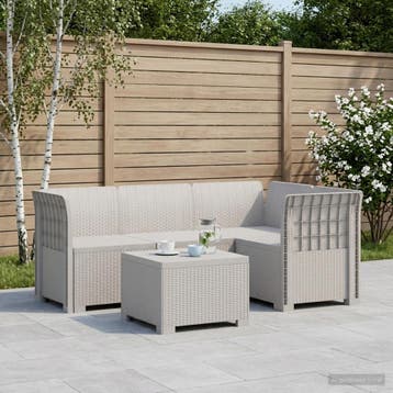 vidaXL 4-Persoons Tuinbank Rieten Look PP Wit, Verzenden, Nieuw