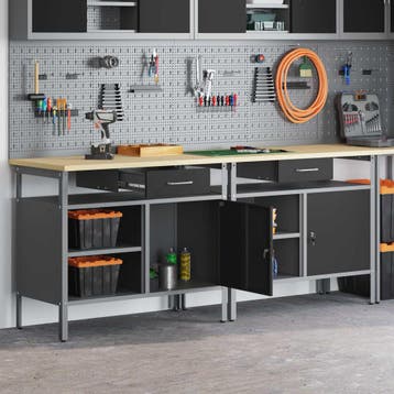 vidaXL Werkbankset 2 st Zwart en Grijs Gepoedercoat staal, Verzenden, Nieuw