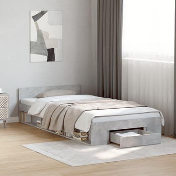 vidaXL Bedframe met lade bewerkt hout betongrijs 90x200 cm, 90 cm, Eenpersoons, Verzenden, Nieuw