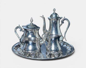 Koffie- en theeservies (5) - Verzilverd, Antiek en Kunst