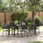 vidaXL Tuin eettafelset 7 pcs Zwart poly rattan, Tuin en Terras, Tuinstoelen, Verzenden, Nieuw, Rotan