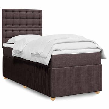 vidaXL Boxspring met matras stof donkerbruin 90x200 cm, 90 cm, Eenpersoons, Bruin, Verzenden