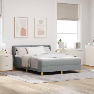 vidaXL Boxspringbed met hoofdeinde Lichtgrijs 140 x 190 cm, Verzenden, Nieuw, Tweepersoons, Stof