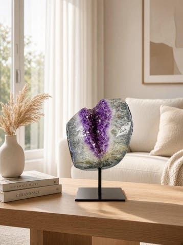Quality polished agate amethyst on stand Kristal - Hoogte:, Verzamelen