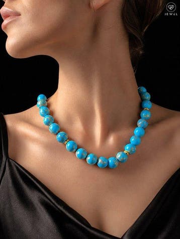 Ronde Blauwe Jaspis Ketting - 925 Sterling Zilver - Goud