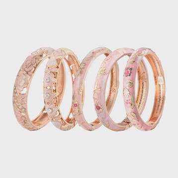 Chique Roze Emaille Armbanden Set - Bloemen & Kristallen, Verzenden, Nieuw