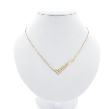Gouden ketting met een vaste tricolor hanger en zirconia., Gebruikt, Ophalen of Verzenden, Met edelsteen, Goud