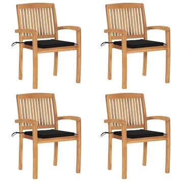 vidaXL Tuinstoelen stapelbaar 4 st met kussens massief, Verzenden, Nieuw, Hout