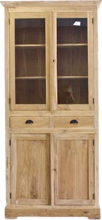 Vitrine kast massief teakhout, Direct uit voorraad geleverd!, 200 cm of meer, Glas, Nieuw, Landelijk