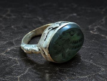 Islamitisch Zilver Ring met gegraveerde groene turkoois uit