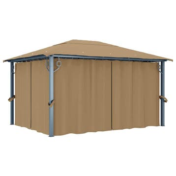 vidaXL Prieel met gordijn 400x300 cm aluminium taupe, Verzenden, Nieuw