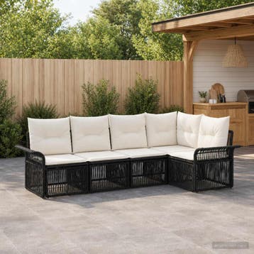vidaXL Tuinbankenset 5 st Zwart poly rattan, Verzenden, Nieuw, 5 zitplaatsen