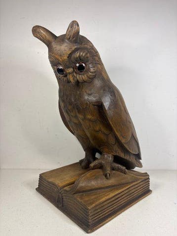 Beeld, Zwarte Woud Uil - 29.5 cm - Hout