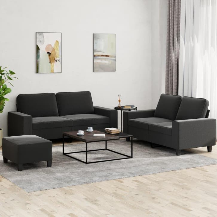 vidaXL 3-delige Loungeset stof zwart, Huis en Inrichting, Banken | Bankstellen, Nieuw, Stof, Vierpersoons of meer, Verzenden