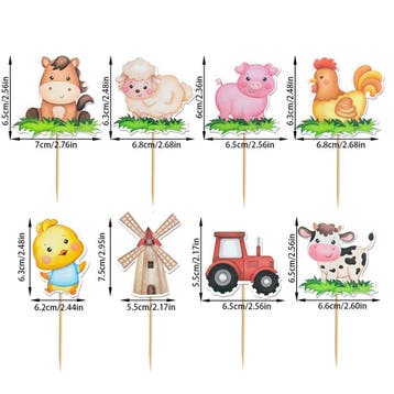 16 cupcake toppers boerderij, Hobby en Vrije tijd, Ophalen of Verzenden, Nieuw, Versiering, Verjaardag
