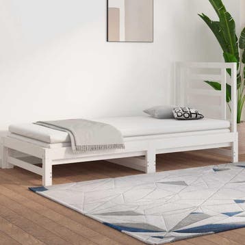 vidaXL Slaapbank uitschuifbaar massief grenenhout wit, Huis en Inrichting, Slaapkamer | Bedden, 90 cm, Eenpersoons, Verzenden