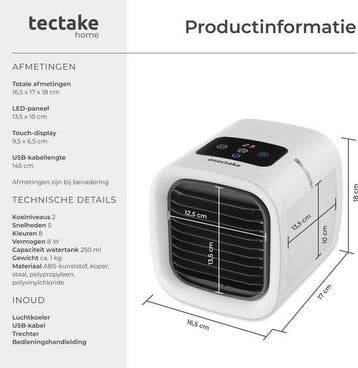 2dekans | tectake® Aircooler Frosty met LED-Verlichting - 2, Witgoed en Apparatuur, Ophalen of Verzenden, Zo goed als nieuw