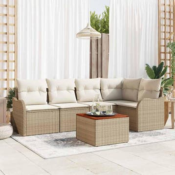 vidaXL Tuinbankenset 6 st Beige poly rattan, Verzenden, Nieuw, 6 zitplaatsen