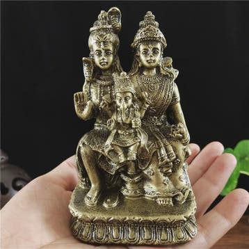 Bronzen Beeld Shiva, Parvati en Ganesha - Hindoeïstische Fam, Verzenden, Nieuw