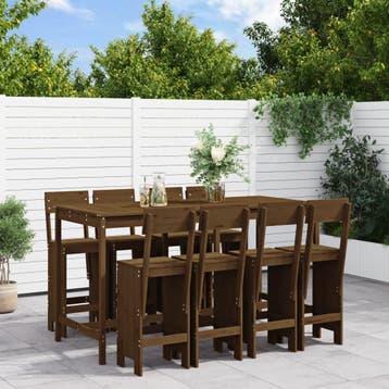 vidaXL 9-delige Tuinbarset massief grenenhout honingbruin, Verzenden, Nieuw, Meer dan 8 zitplaatsen