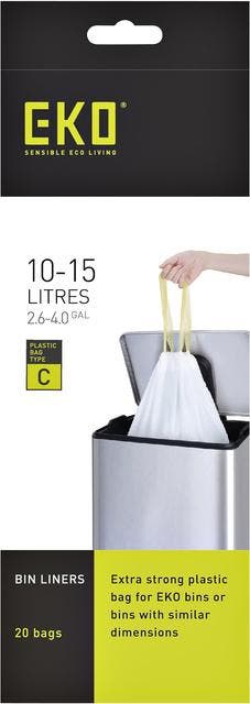 Afvalzak EKO type C 10-15 liter met trekband wit 20 stuks, Verzenden