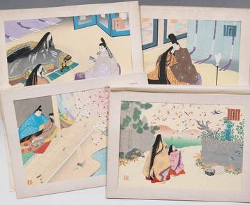 Set of Four Woodblock Prints from The Tale of Genji -