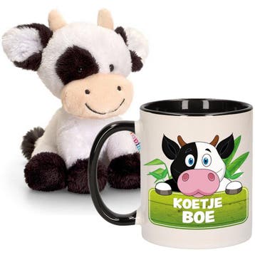 Koeien knuffel en mok cadeau set - pluche - 14 cm - 300 ml, Verzenden, Nieuw