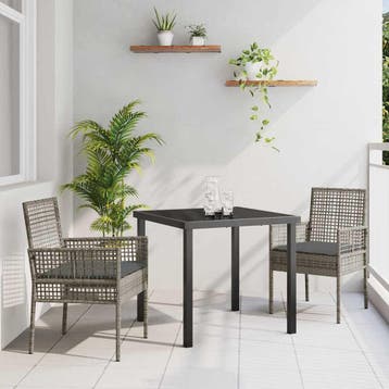 vidaXL Tuin eettafelset met kussen 3 pcs Grijs poly rattan, Verzenden, Nieuw, Rotan, 3 zitplaatsen
