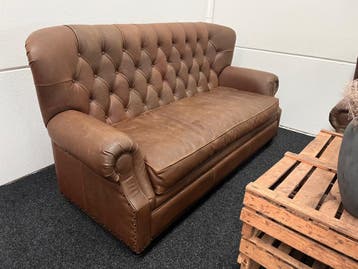 Chesterfield Maarssen ! 3 Zits Bruin Leren Chesterfield bank, Ophalen, Chesterfield, Driepersoons, Leer