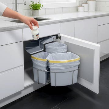 Inbouw prullenbak Kollby 3 bakken 2x12l 1x6l grijs [en.casa], Huis en Inrichting, Woonaccessoires | Prullenbakken, Verzenden, Nieuw