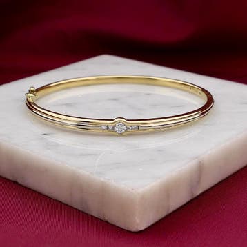 Bicolor gouden slavenarmband met diamanten; Maat M/L, Gebruikt, Overige kleuren, Ophalen of Verzenden, Met edelsteen