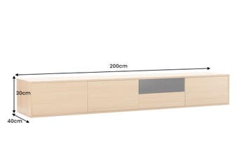 TV-bord LOFT 200 cm hangend naturel zwart - 47816, Ophalen of Verzenden, Nieuw