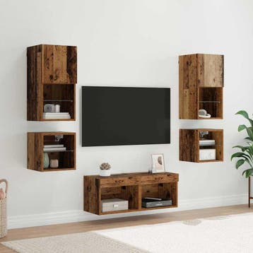 vidaXL TV Wandmeubels 8 st Oudhout Bewerkt hout, Minder dan 50 cm, Verzenden, Nieuw, Minder dan 100 cm