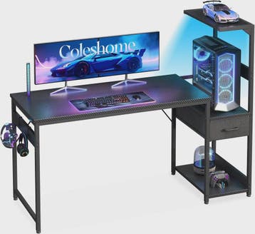 Coleshome Gaming Bureau met LED Verlichting - 138x48cm - Inc, Verzenden, Nieuw