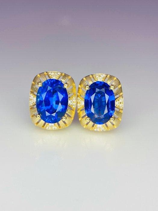 Oorbellen - 14 karaat Geel goud - 3.38ct. tw. Saffier -, Sieraden, Tassen en Uiterlijk, Oorbellen