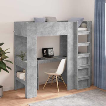 vidaXL Loft Bedframe met Bureau Beton Grijs 75 x 190 cm, Eenpersoons, Verzenden, Nieuw, Grijs