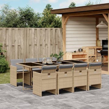 vidaXL 9-delige Tuinset met kussens poly rattan gemengd, Tuin en Terras, Verzenden, Nieuw, 8 zitplaatsen, Tuinset