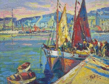 Franse school (XIX) - Scène de port de pêche en Bretagne