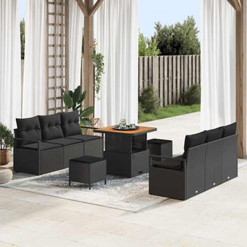 vidaXL Tuin Sofa Set 9 st Zwart Poly riet, Verzenden, Nieuw, Rotan, Meer dan 8 zitplaatsen