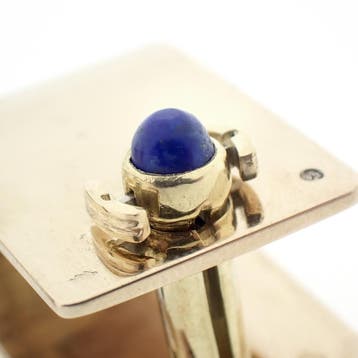 Gouden manchetknopen met Lapis lazuli stenen, Ophalen of Verzenden, Gebruikt, Goud