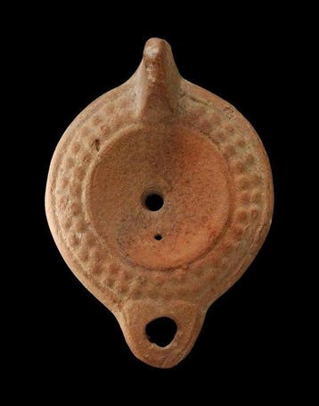 Oud-Romeins Terracotta - Grote olielamp met decor van, Verzamelen