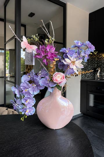 Bloemstuk (ken) met Design Vaas – Zijdebloemen Arrangement, Nieuw, Binnen